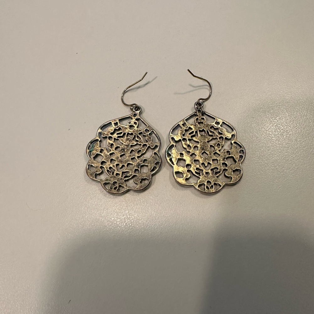 Silver-Tone Filigree Drop Earrings - Elegant Floral Design